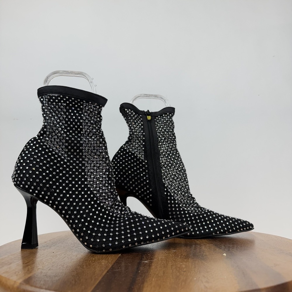 New‎ Womens Open Edit Hazley Black Rhinestone Heeled Formal Ankle Boots Size 8 M